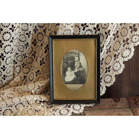 Vintage 1900s Framed Photograph, Victorian Baby Edwardian Black And White Sepia - Picture 1 of 10